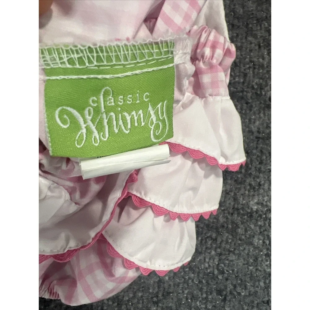 Classic Whimsy Pink Gingham Smocked Rainbow Bubble Romper - Size 6M